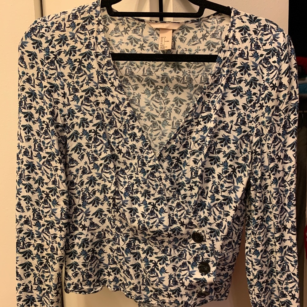 H&M Asymmetrical Blouse with Floral Detail